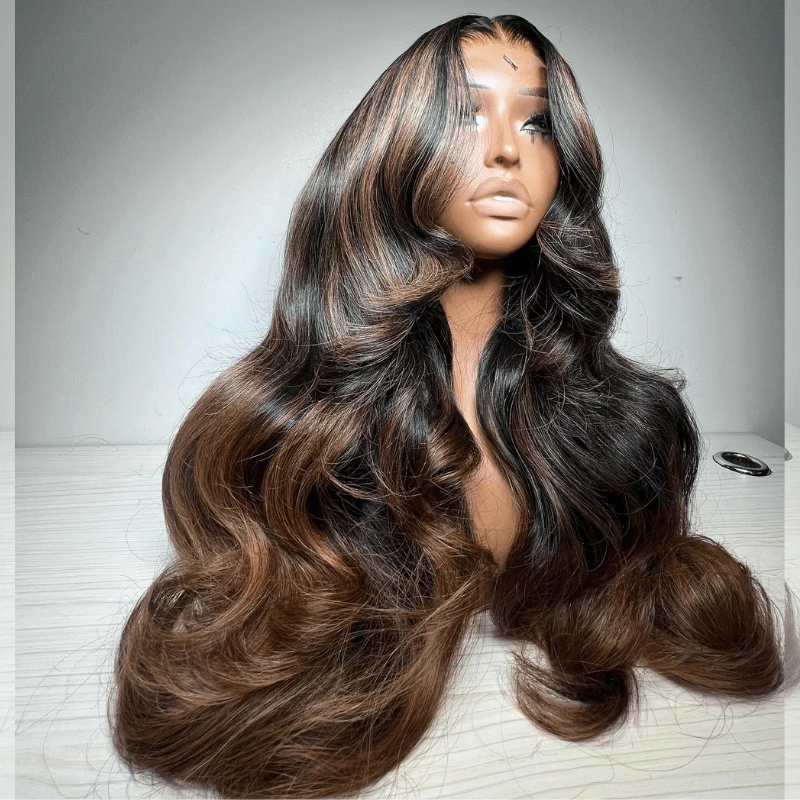 SZC Balayage Black Brown Highlights 200 Density 13x4 Lace Front Hair Wigs - Image 4