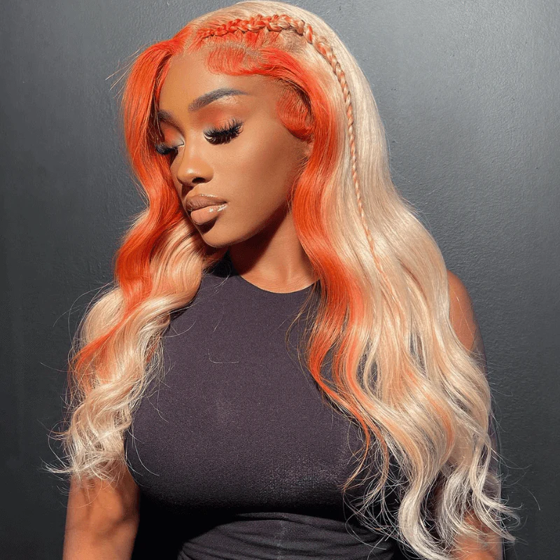 SZC 200 Density Ginger Orange Skunk Stripe 13x4 Lace Front Human Hair Wigs - Image 3