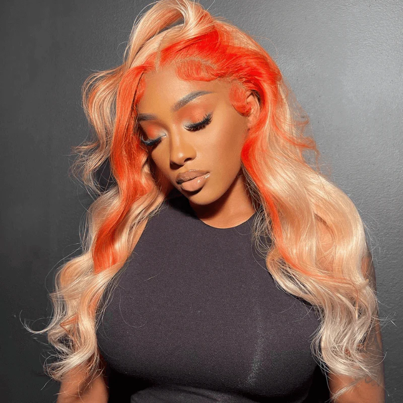 SZC 200 Density Ginger Orange Skunk Stripe 13x4 Lace Front Human Hair Wigs - Image 4