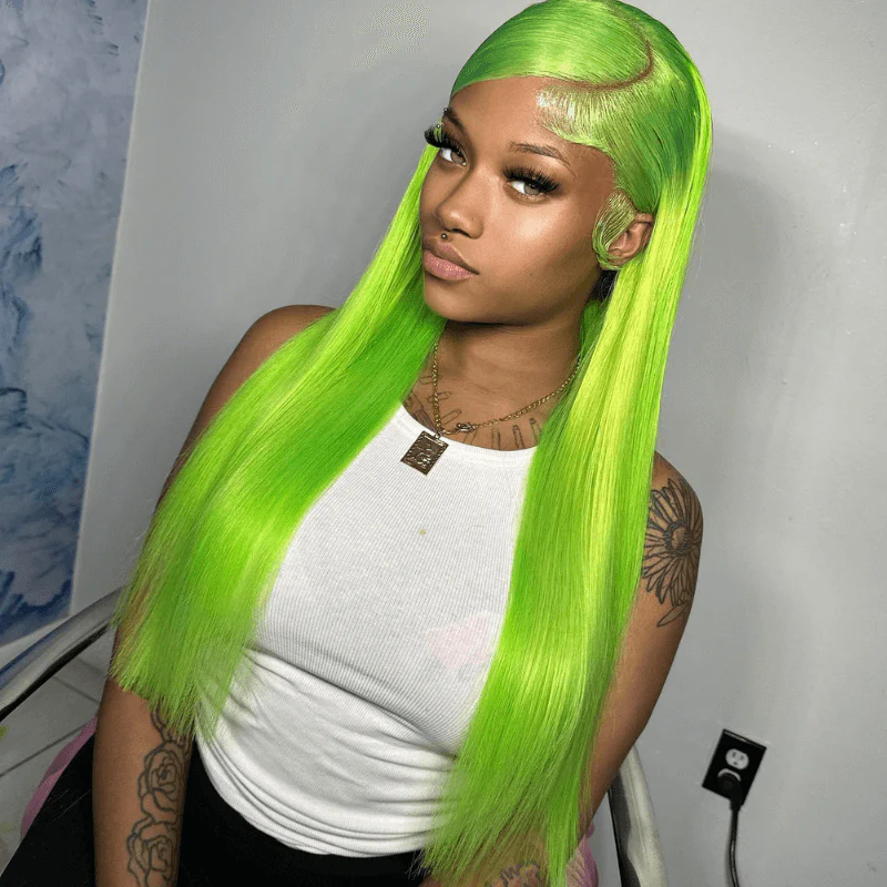 SZC 200 Density Green Color 13x4 Lace Front Straight Weave Human Hair Wig - Image 5