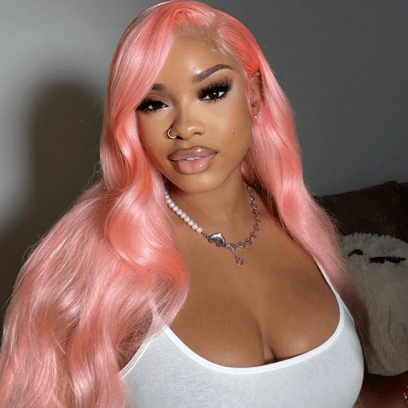 SZC 200 Density Light Pink Body Wave 13x4 HD Lace Front Virgin Hair Wigs - Image 4