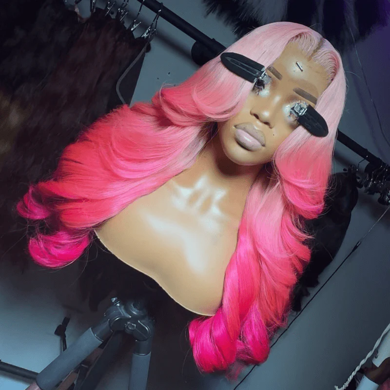 SZC 200 Density Ombre Peach Pink 13x4 Lace Front Body Wave Human Hair Wigs - Image 4