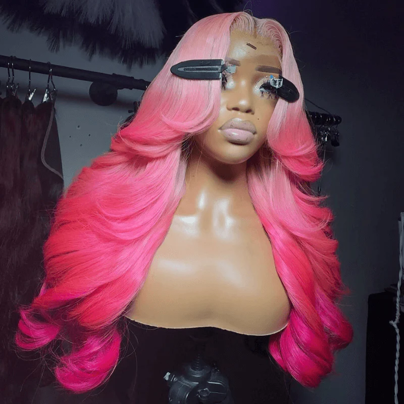 SZC 200 Density Ombre Peach Pink 13x4 Lace Front Body Wave Human Hair Wigs - Image 5