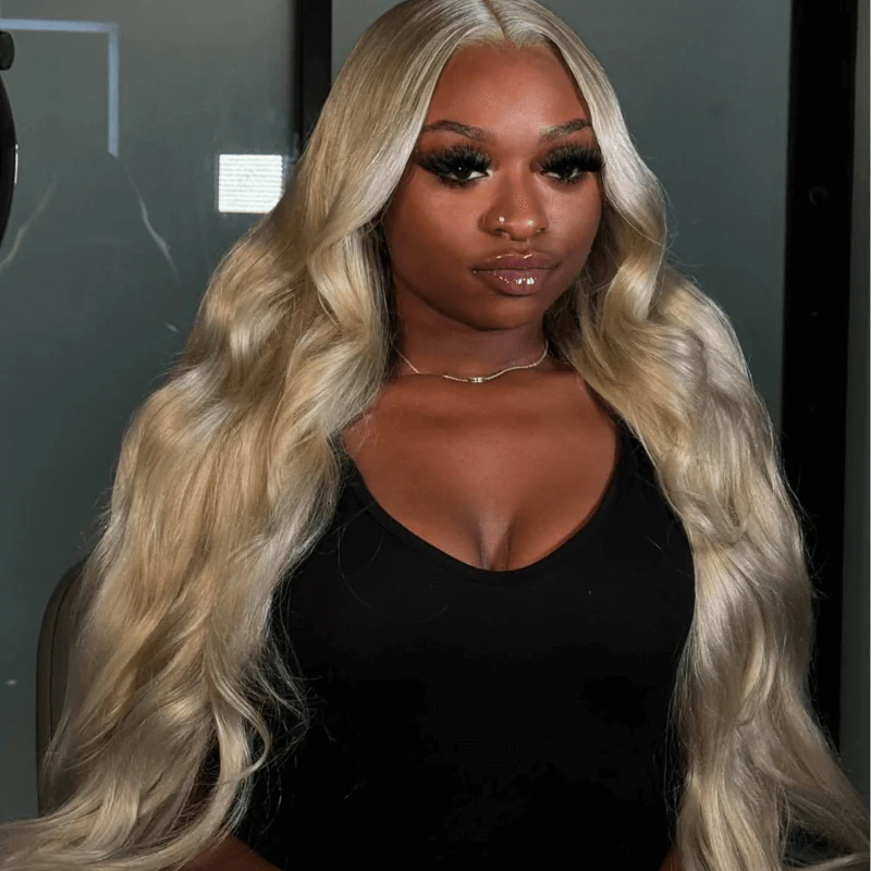 SZC 30 32 34 Inch Blonde Straight Body Wave Lace Front Human Hair Wig - Image 4