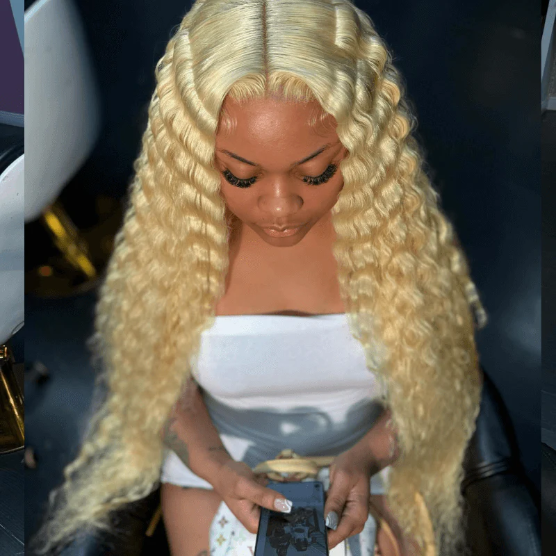 SZC 613 Blonde Deep Wave Curly 13x4 Lace Front Virgin Human Hair Wig - Image 3