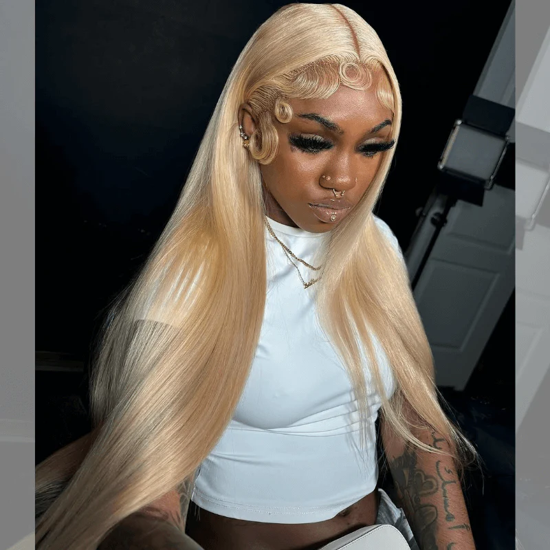 SZC 613 Blonde Straight 200 Density 13x4 Lace Front Human Hair Wigs - Image 3