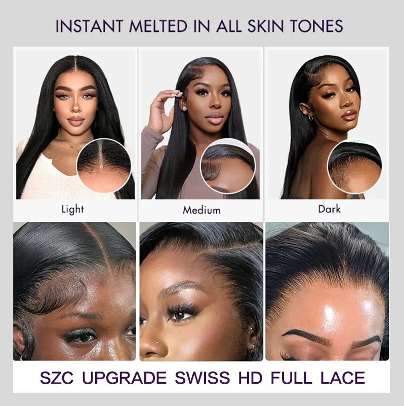 SZC Black With Brown Skunk Stripe Highlights Body Wave Human Hair Wig - Image 5