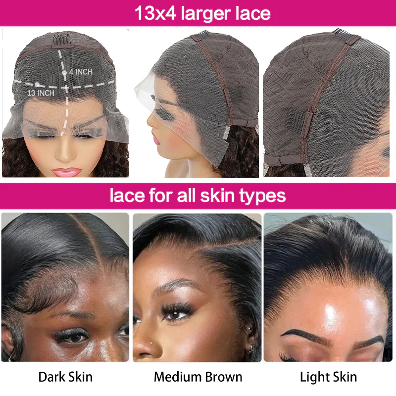 SZC Black With Brown Skunk Stripe Highlights Body Wave Human Hair Wig - Image 6