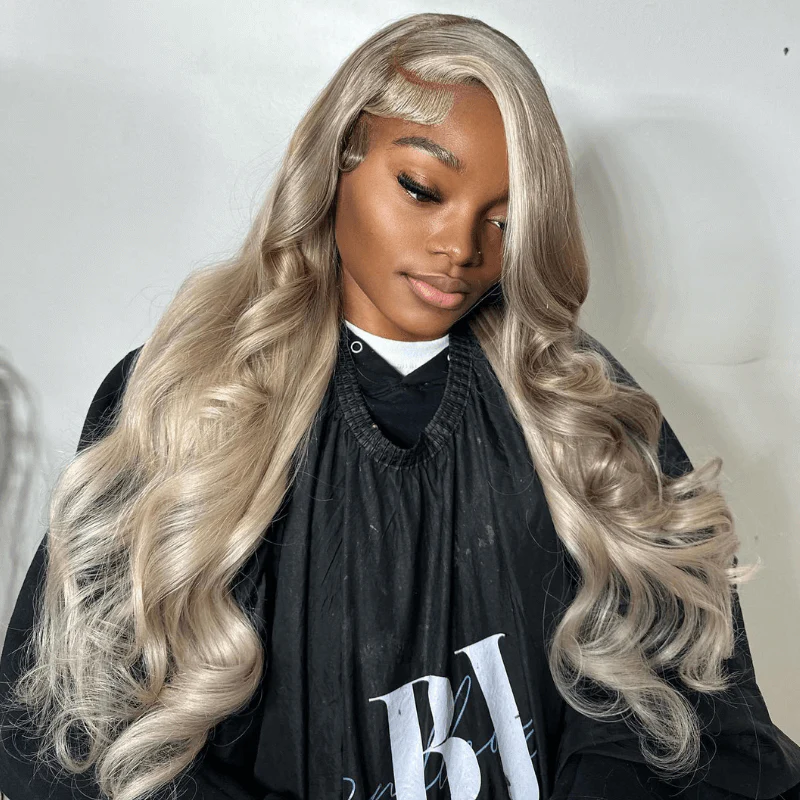 SZC Ash Gray Blonde 13x4 Lace Front 200 Density Body Wave Hair Wigs - Image 4