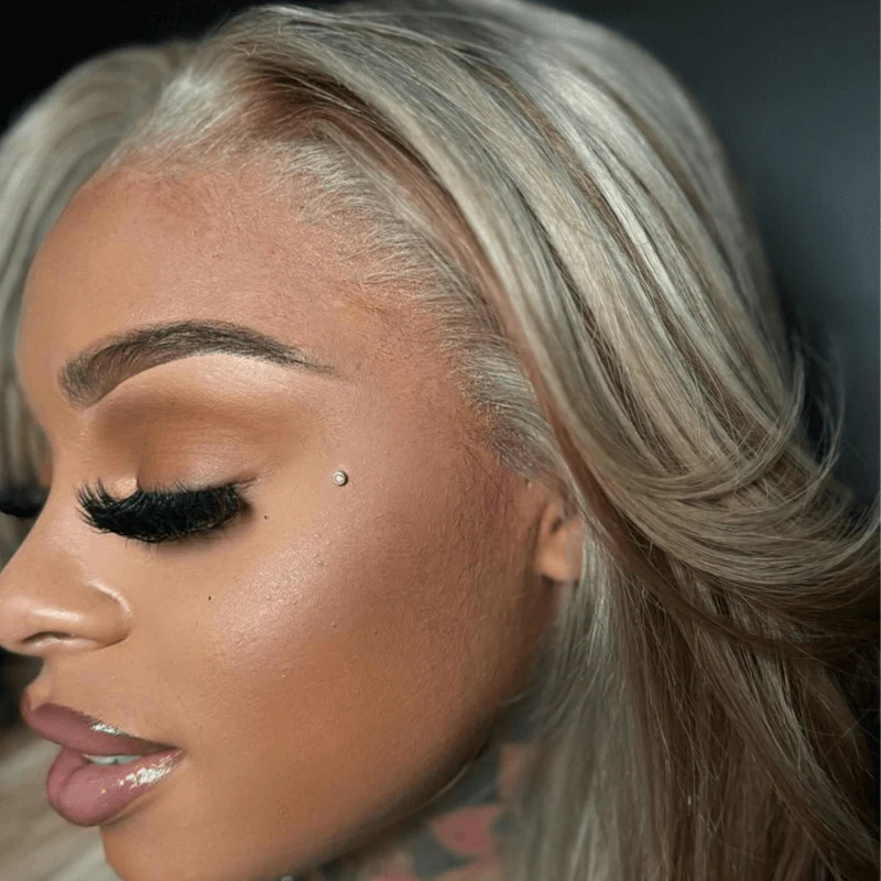 SZC Ash Gray Brown Highlights Streaks Lace Front Body Wave Human Hair Wig - Image 3