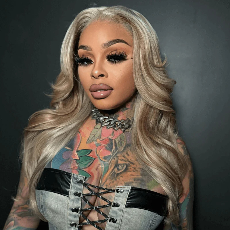 SZC Ash Gray Brown Highlights Streaks Lace Front Body Wave Human Hair Wig - Image 7