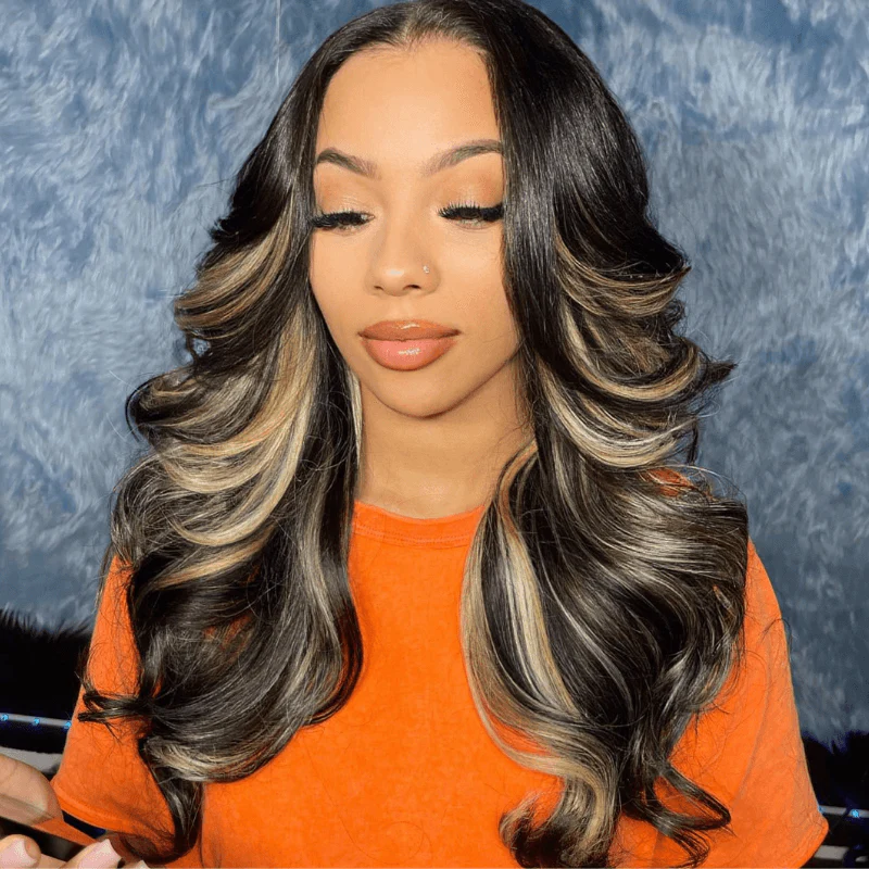 SZC Balayage Black Brown Highlights 200 Density HD Lace Front Hair Wig - Image 3