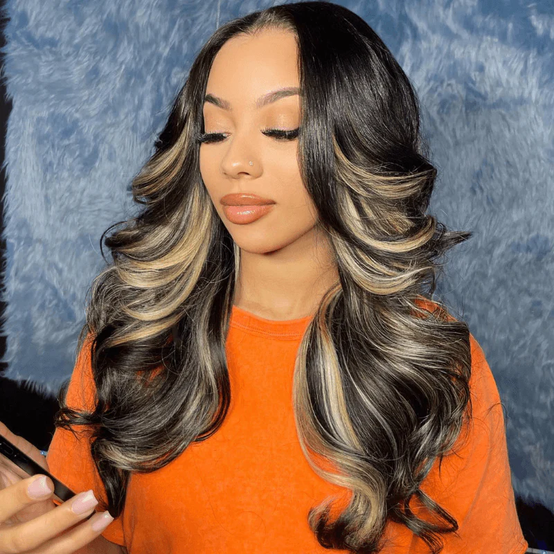 SZC Balayage Black Brown Highlights 200 Density HD Lace Front Hair Wig - Image 6