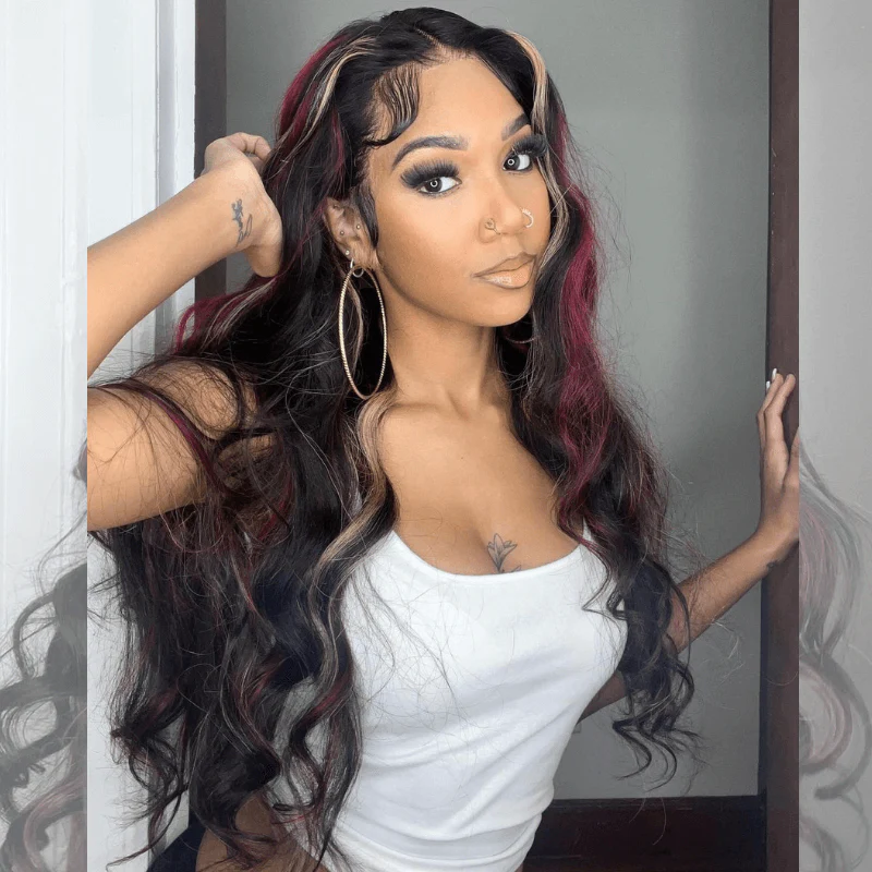 SZC Balayage Black With Red Brown Highlights Lace Front Human Hair Wig - Image 6