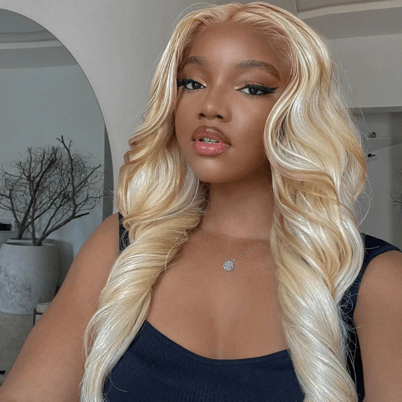 SZC Blonde 613 Color With Light Brown Highlights Lace Front Human Hair Wig - Image 3