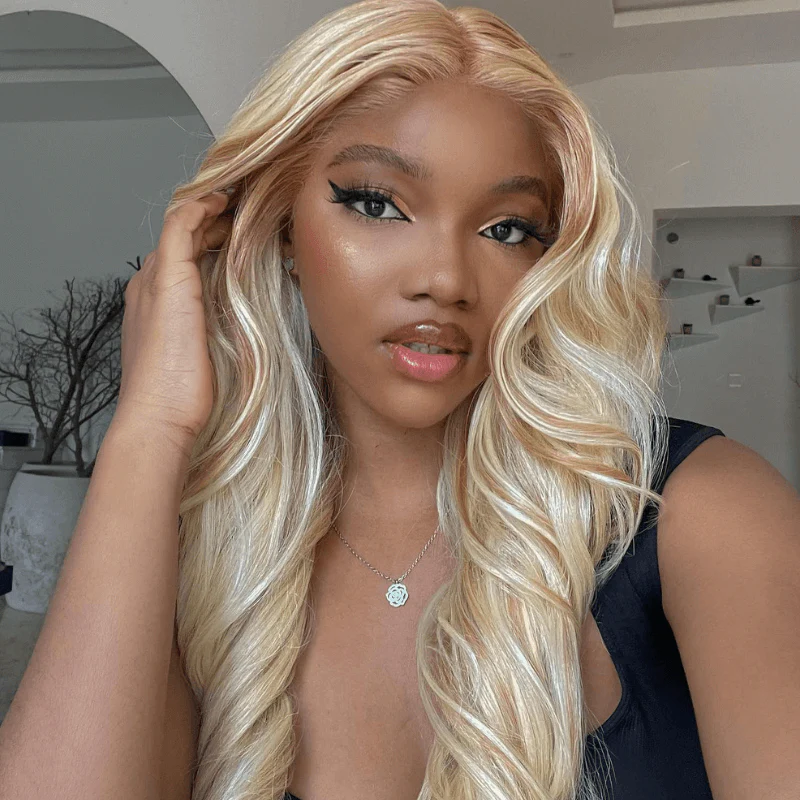 SZC Blonde 613 Color With Light Brown Highlights Lace Front Human Hair Wig - Image 4