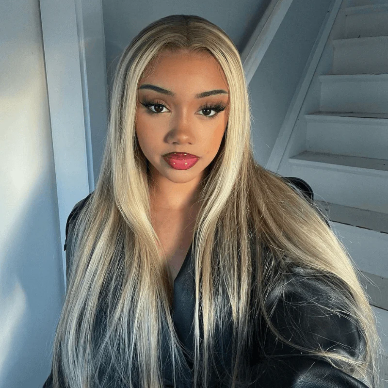 SZC Blonde Light Brown Highlights 13x4 HD Lace Front Human Hair Wigs - Image 3