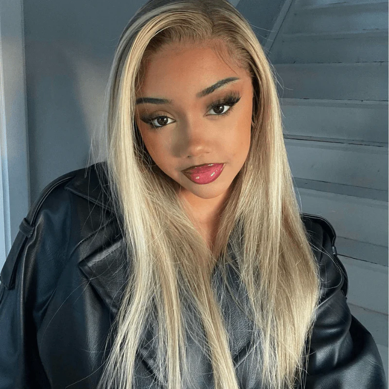 SZC Blonde Light Brown Highlights 13x4 HD Lace Front Human Hair Wigs - Image 5