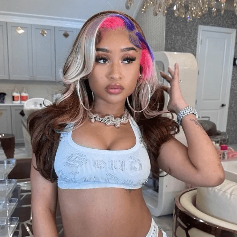 SZC Blue Pink Gray Skunk Stripe Chocolate Brown Lace Front Human Hair Wig - Image 4