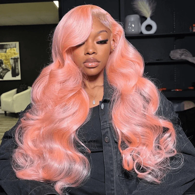 SZC Body Wave Pink Colored 13x4 HD Lace Front Virgin Human Hair Wigs - Image 4