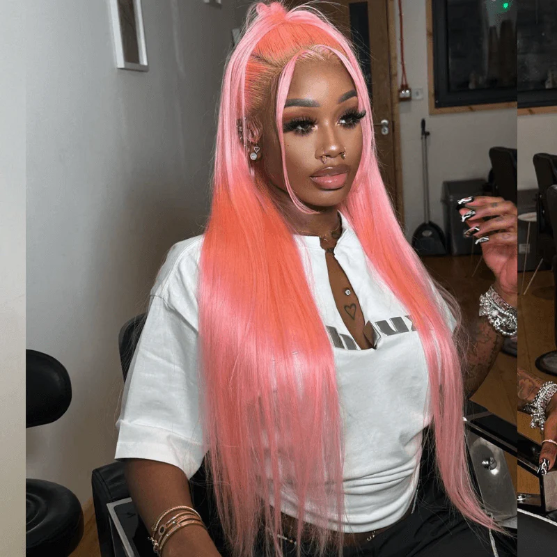 SZC Neon Pink 200 Density 13x4 Lace Front Straight Weave Hair Wigs - Image 6