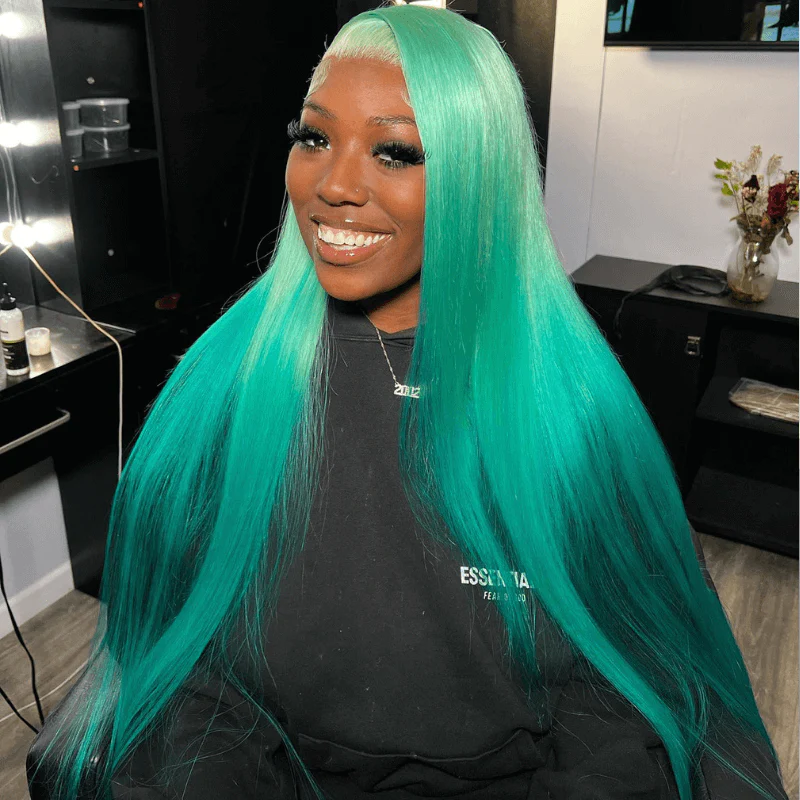 SZC Ocean Blue Bone Straight 200 Density 13x4 Lace Front Human Hair Wigs - Image 3