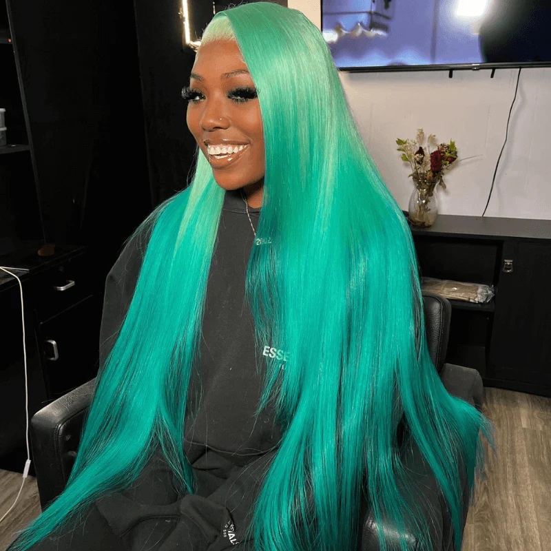 SZC Ocean Blue Bone Straight 200 Density 13x4 Lace Front Human Hair Wigs - Image 5