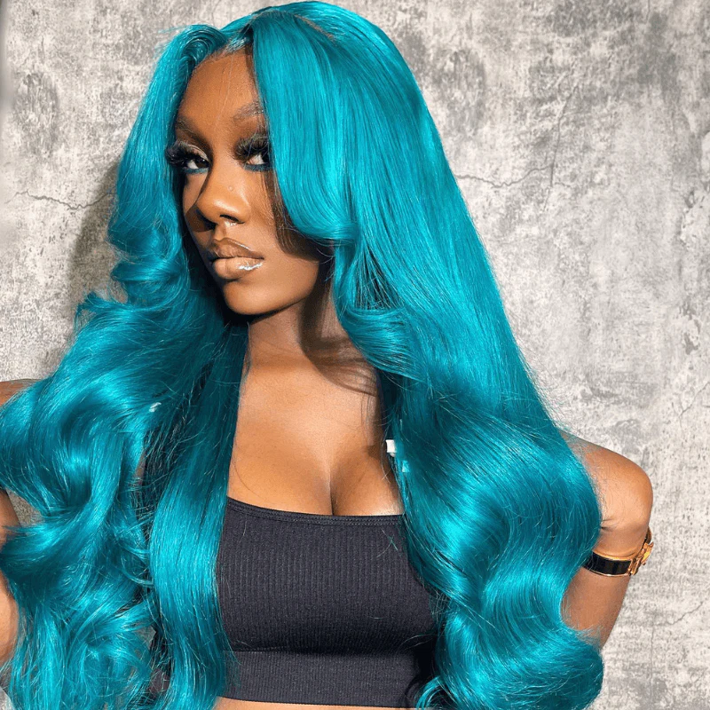 SZC Ocean Blue Straight Body Wave HD Lace Front Virgin Human Hair Wigs - Image 3