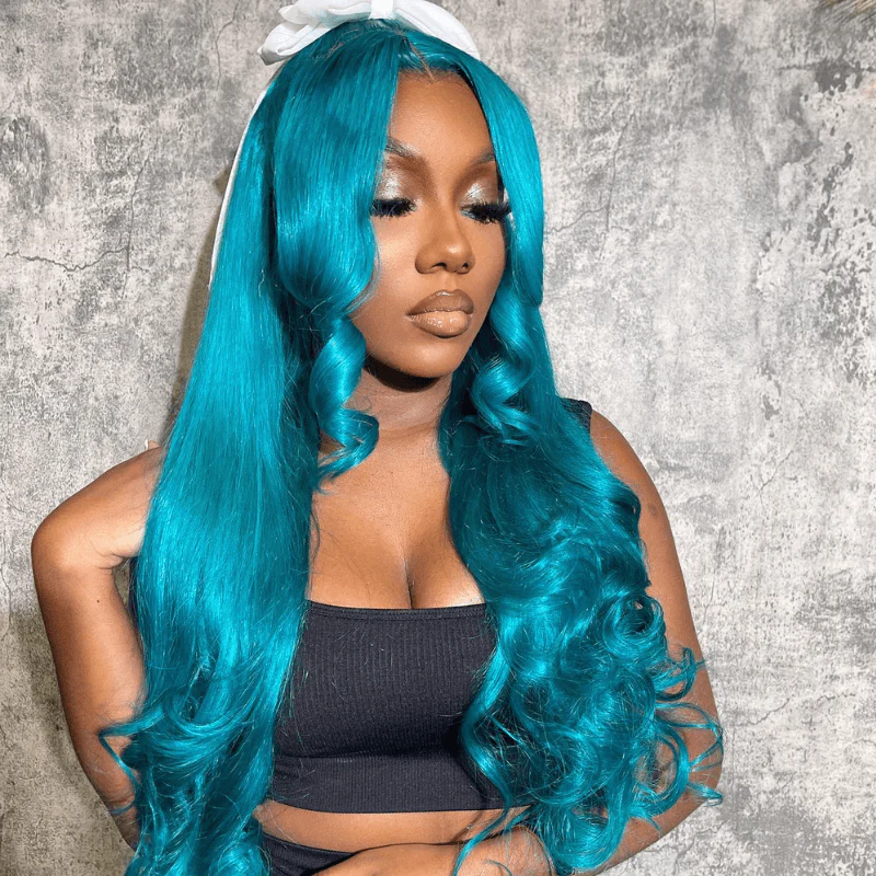 SZC Ocean Blue Straight Body Wave HD Lace Front Virgin Human Hair Wigs - Image 4