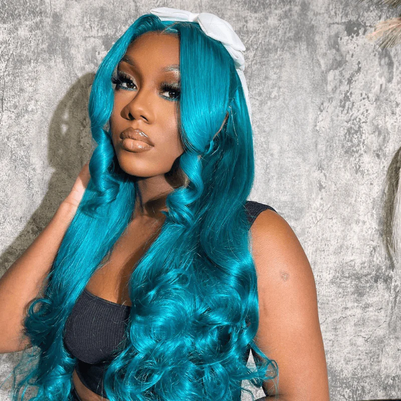 SZC Ocean Blue Straight Body Wave HD Lace Front Virgin Human Hair Wigs - Image 5