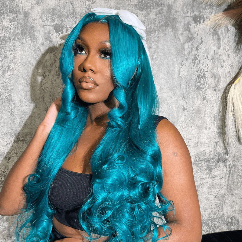 SZC Ocean Blue Straight Body Wave HD Lace Front Virgin Human Hair Wigs - Image 6