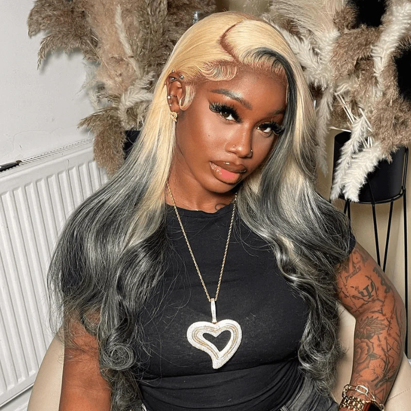 SZC Ombre 613 Blonde Gray Black 200 Density HD Lace Front Human Hair Wigs - Image 3