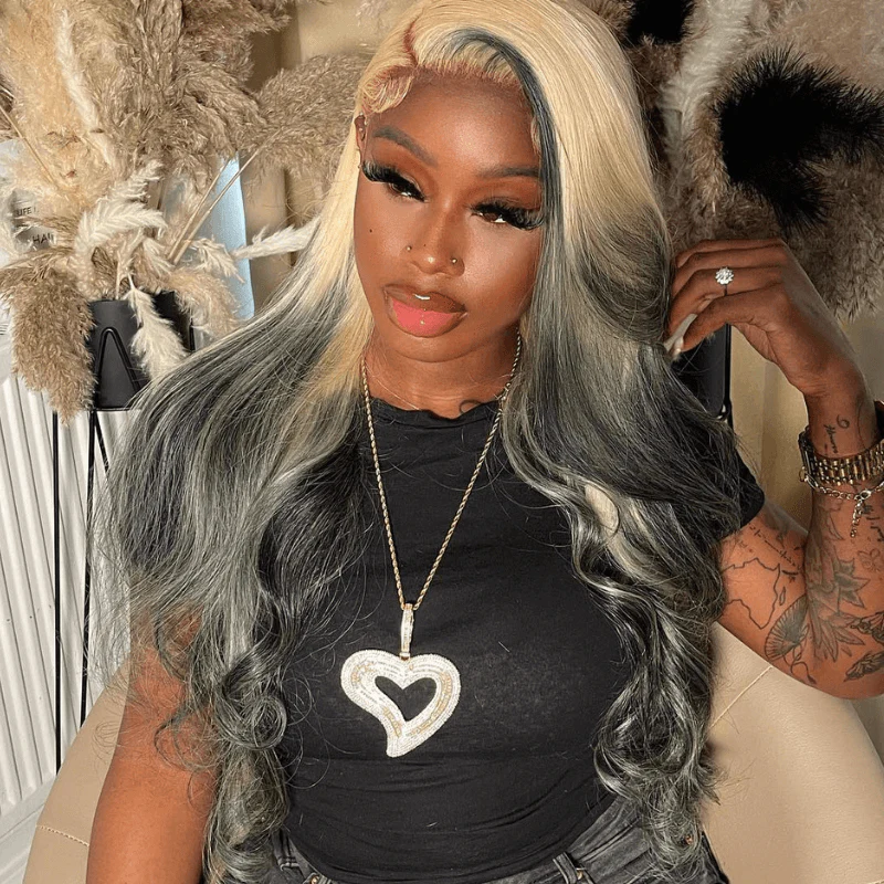 SZC Ombre 613 Blonde Gray Black 200 Density HD Lace Front Human Hair Wigs - Image 5