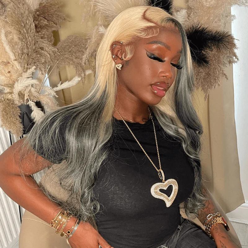 SZC Ombre 613 Blonde Gray Black 200 Density HD Lace Front Human Hair Wigs - Image 6