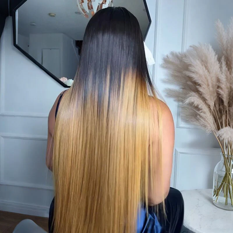 SZC Ombre Black Strawberry Honey Blonde Bone Straight 13x4 Lace Front Human Hair Wigs 300 Density - Image 3