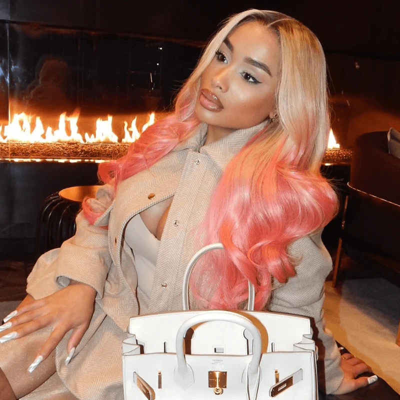 SZC Ombre Blonde Pink Wig With Dark Roots 13x4 Lace Front Human Hair Wigs - Image 3