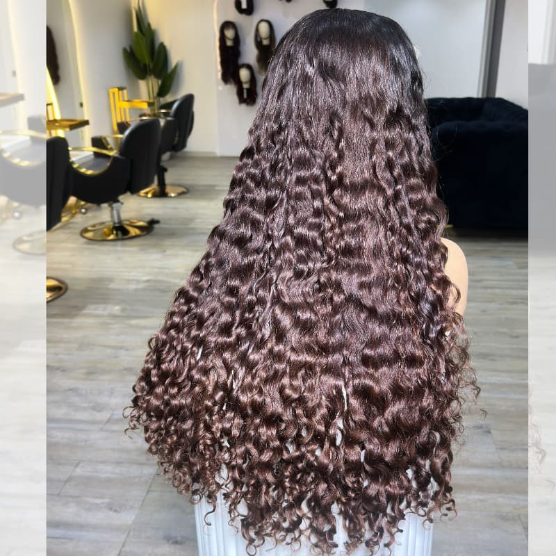 SZC Ombre Brown Dark Roots Burmese Curly 13x4 Lace Front Human Hair Wig 250 300 Density - Image 3