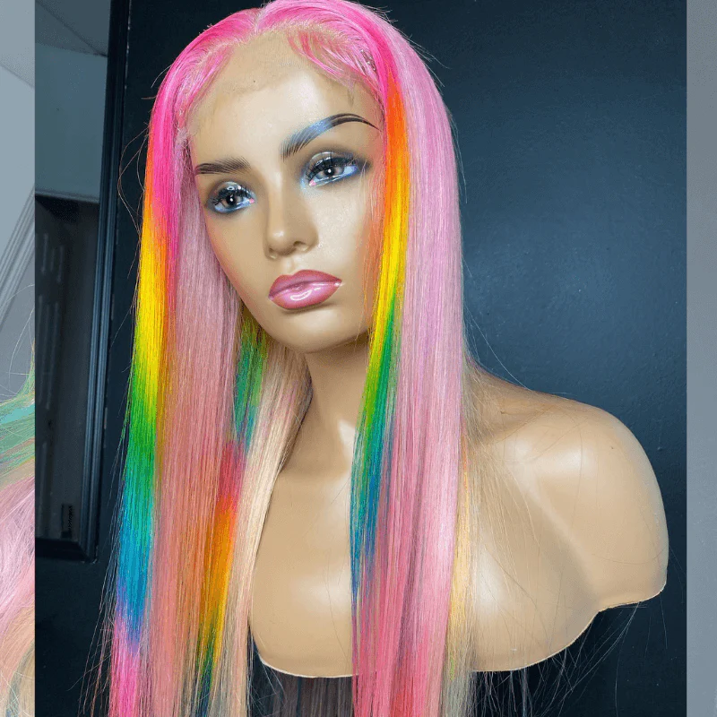 SZC Ombre Ginger Yellow Green Blue Pink Highlight Virgin Human Hair Wigs - Image 3