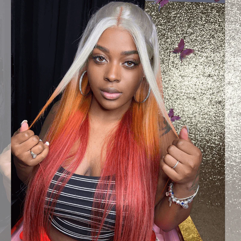 SZC Ombre Gray Ginger Orange Red Color Lace Front Virgin Human Hair Wigs - Image 4