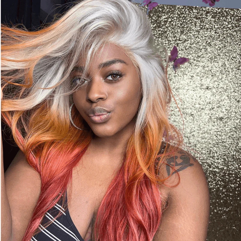 SZC Ombre Gray Ginger Orange Red Color Lace Front Virgin Human Hair Wigs - Image 5
