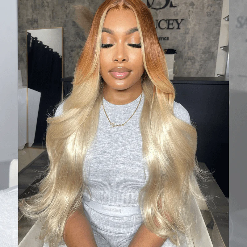 SZC Ombre Light Brown Platinum Blonde Skunk Stripe Lace Front Hair Wigs - Image 6