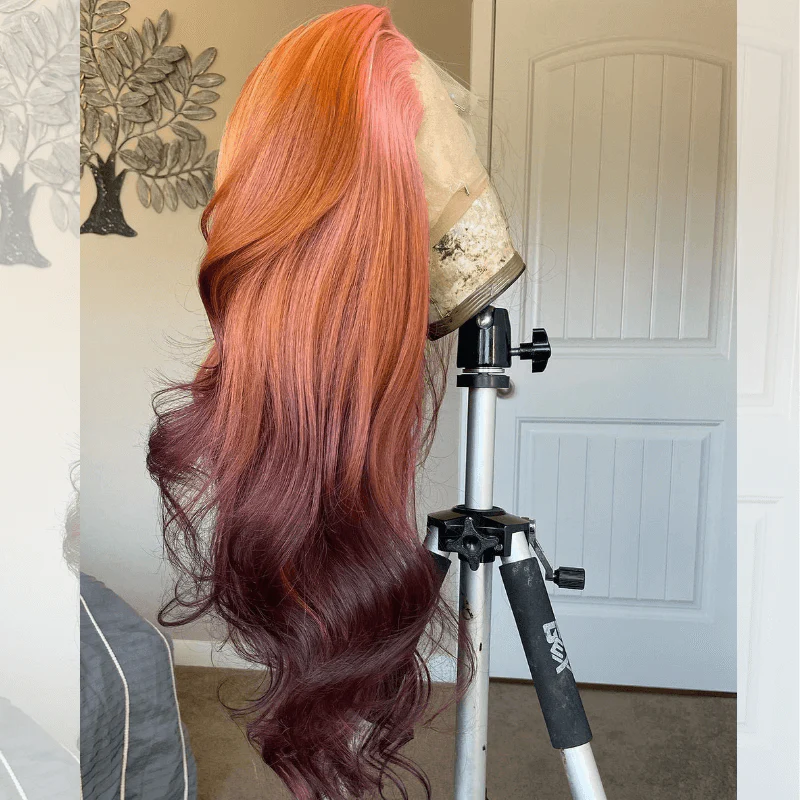SZC Ombre Pink Ginger Orange Chocolate Brown HD Lace Front Human Hair Wig - Image 4