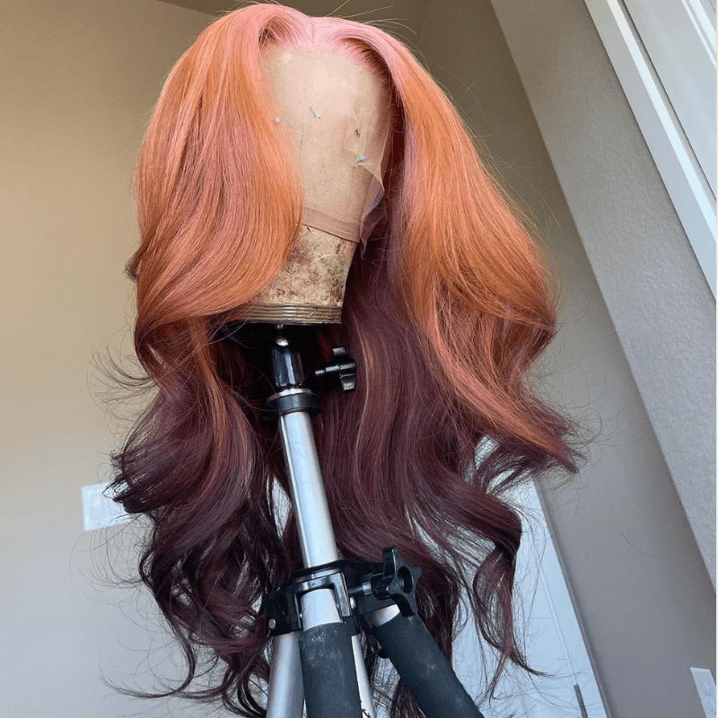 SZC Ombre Pink Ginger Orange Chocolate Brown HD Lace Front Human Hair Wig - Image 5
