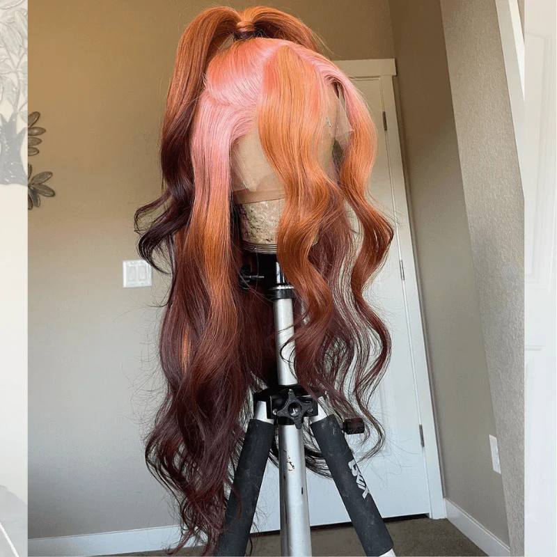 SZC Ombre Pink Ginger Orange Chocolate Brown HD Lace Front Human Hair Wig - Image 7