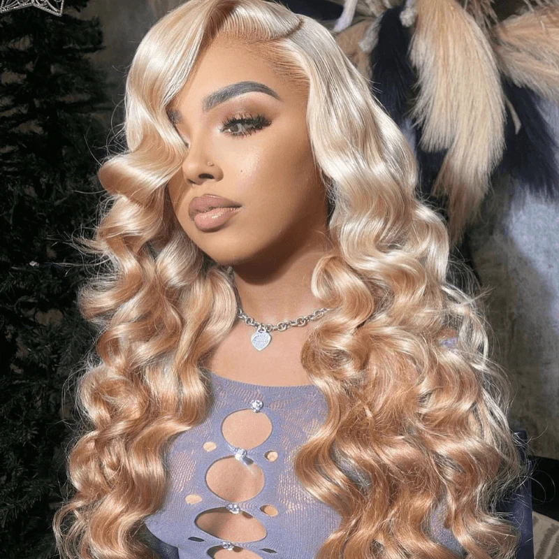 SZC Ombre Platinum Blonde Light Brown 13x4 HD Lace Front Human Hair Wigs - Image 3