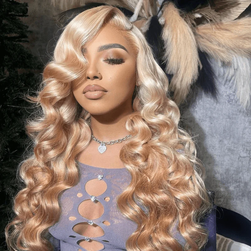 SZC Ombre Platinum Blonde Light Brown 13x4 HD Lace Front Human Hair Wigs - Image 4