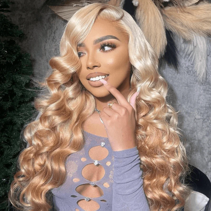 SZC Ombre Platinum Blonde Light Brown 13x4 HD Lace Front Human Hair Wigs - Image 6