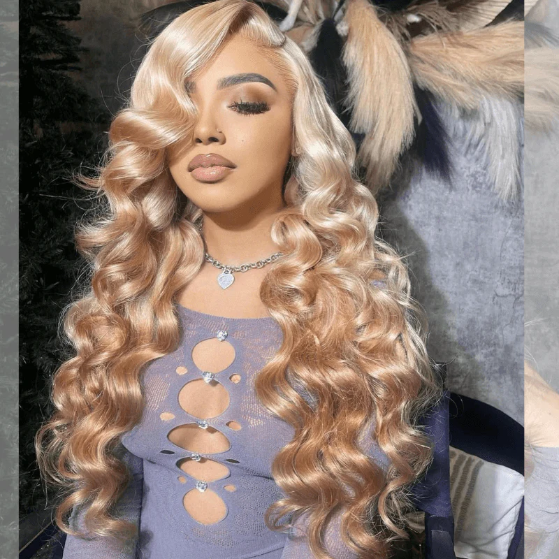 SZC Ombre Platinum Blonde Light Brown 13x4 HD Lace Front Human Hair Wigs - Image 7