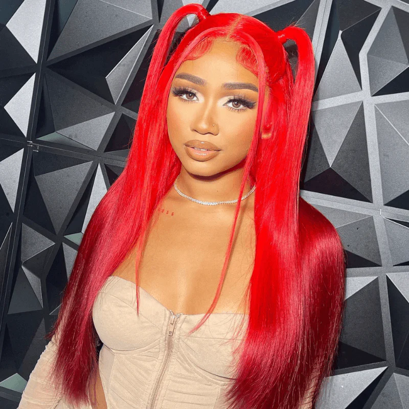 SZC Ombre Red 99J Burgundy Color Lace Front Straight Human Hair Weave Wig - Image 3