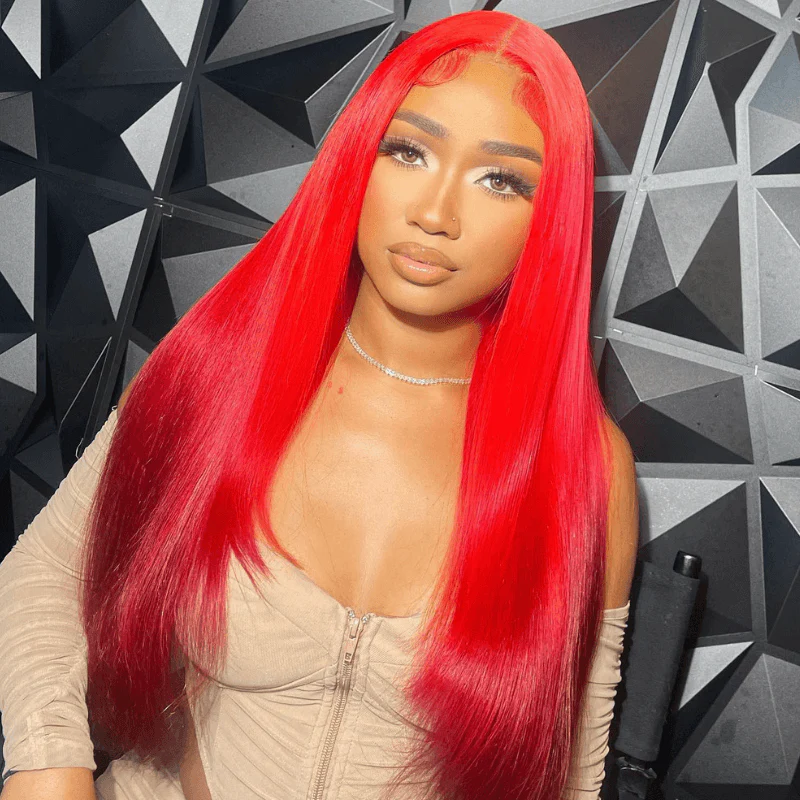 SZC Ombre Red 99J Burgundy Color Lace Front Straight Human Hair Weave Wig - Image 4